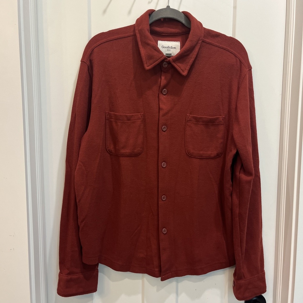 Goodfellow & Co Men Deep Red Long Sleeve Button Front Shirt Jacket Size Large